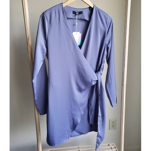 Missguided Silky Wrap Tie Waist Shirt Dres